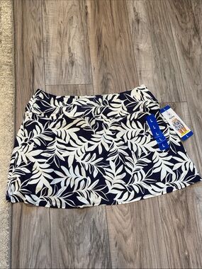 Hurley Navy and White Leaf Print Swim Skort